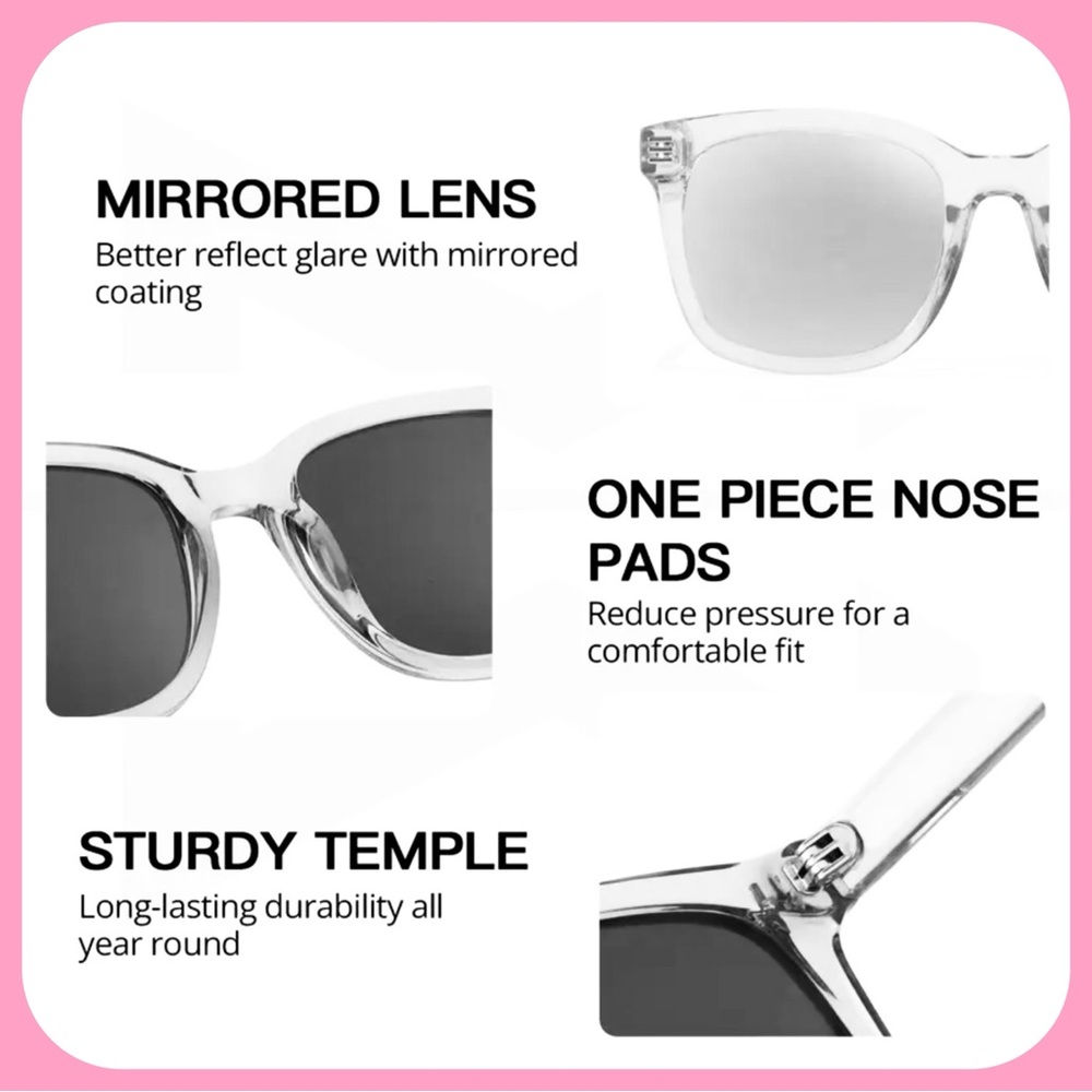 BRIGHT PINK MIRROR SUNGLASSES WITH CLEAR FRAMES AND PINK LEGS-NEW - Picture 6 of 6